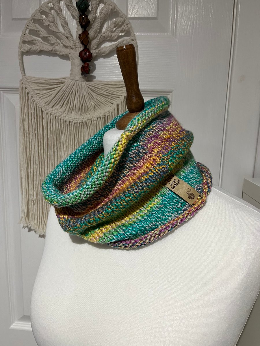 Pastel Rainbow neck warmer 56cms x 18 cms wide Handknitted