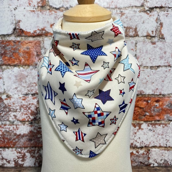 Baby Dribble Bib Bandana One Size Cotton Bamboo Towelling White Red Blue Stars