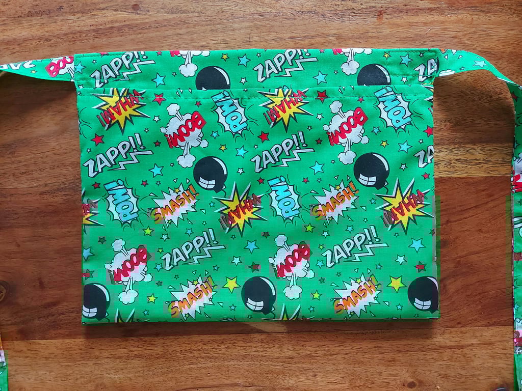 Handmade fabric peg apronpinny wearable peg bag retro comic book words green