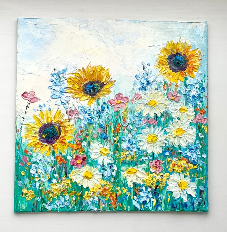 Sunflower Painting Impasto Original Art Sunflower And Daisy Wall Art Flower Oil 