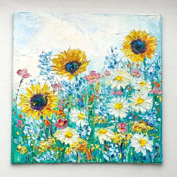 Sunflower Painting Impasto Original Art Sunflower And Daisy Wall Art Flower Oil 