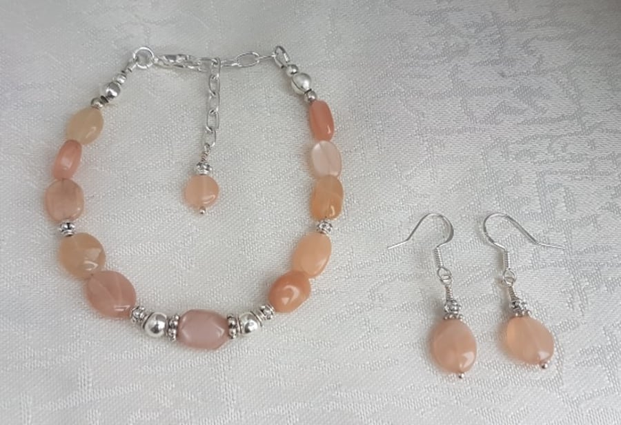 Gorgeous Peach Moonstone bracelet and earring set