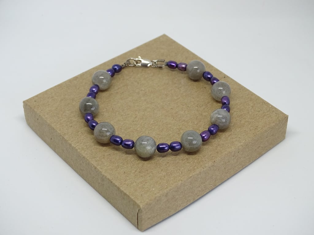 Labradorite & Blue Pearl Bracelet