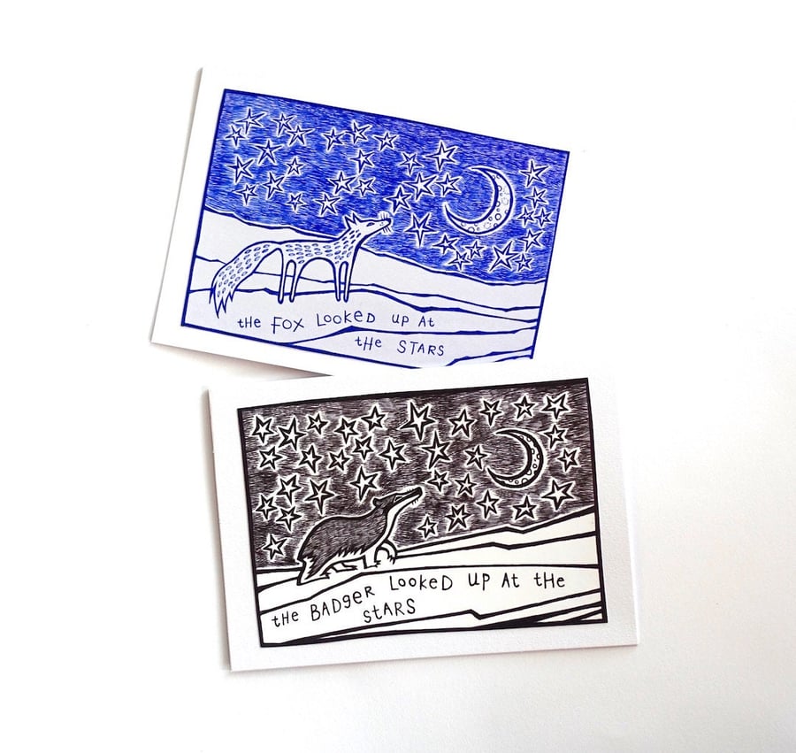 Fox and Badger Cards - Set of 2 - READY TO SHIP