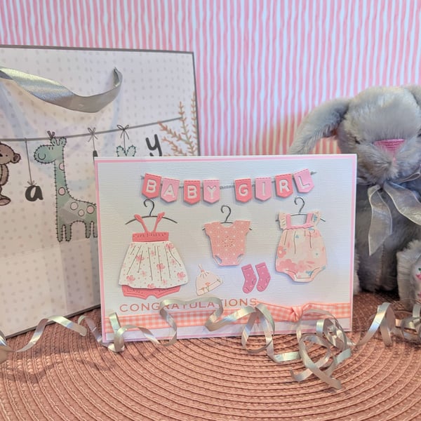 Pink Baby Clothes New Baby Congratulations Card