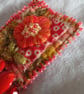 Orangle floral, Slow-stitched and beaded brooch. - Image 4