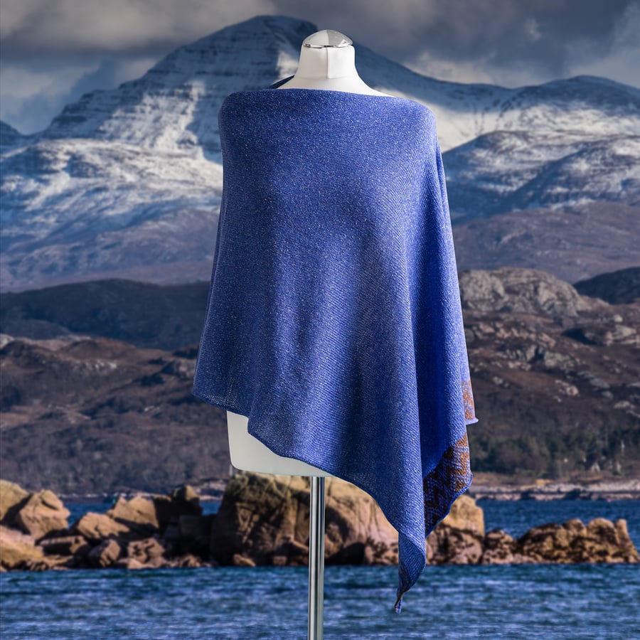 Coast Merino Silk Asymmetric Poncho - Sea