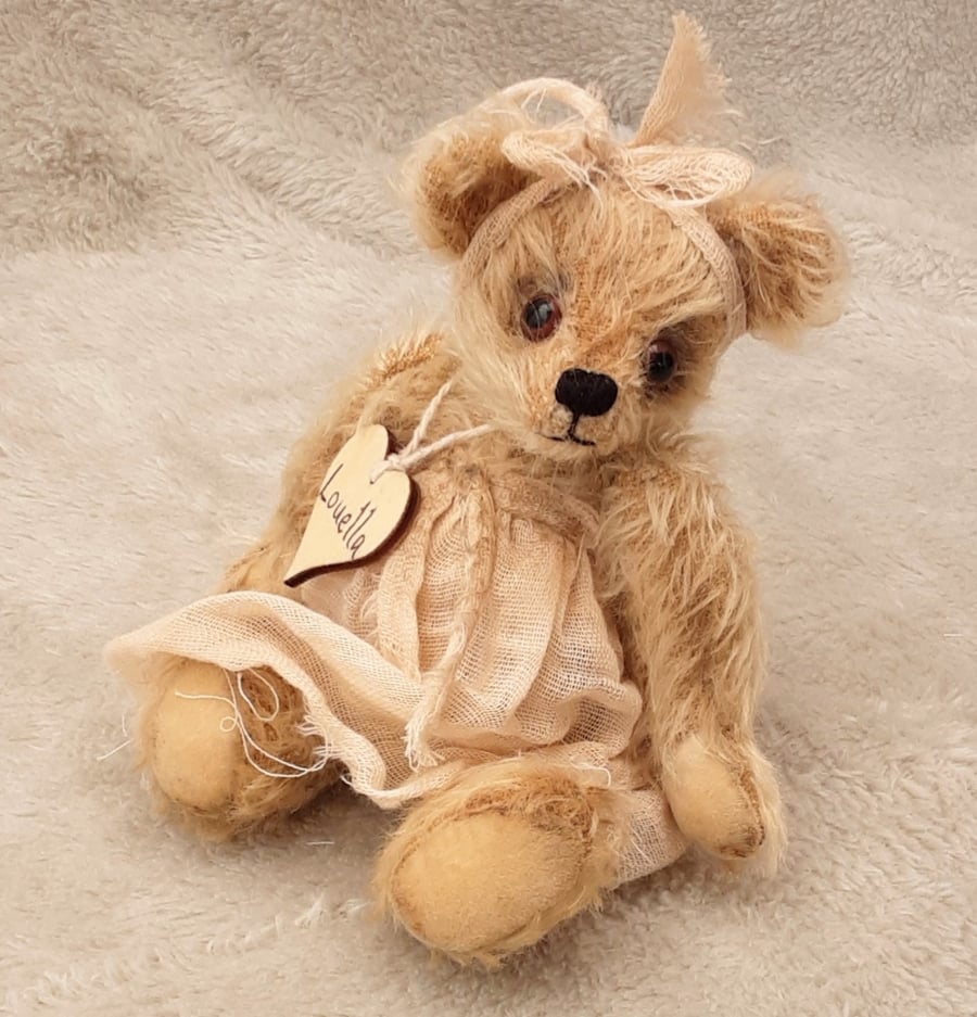 Mini Mohair bear, dressed miniature teddy bear, vintage style artist bear 