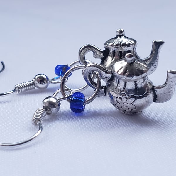 Silver teapot dangle earrings