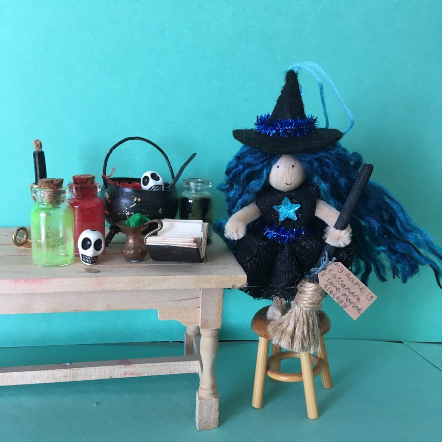 Dark Blue Witch Doll Hanging Decoration, Witch Core, Halloween Decoration