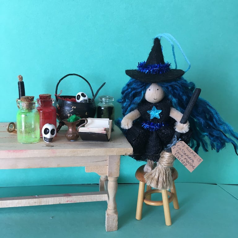 Dark Blue Witch Doll Hanging Decoration, Witch Core, Halloween Decoration