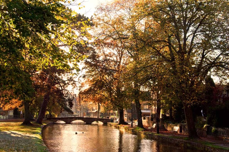 Bourton On The Water Autumn Trees Cotswolds Photograph Print