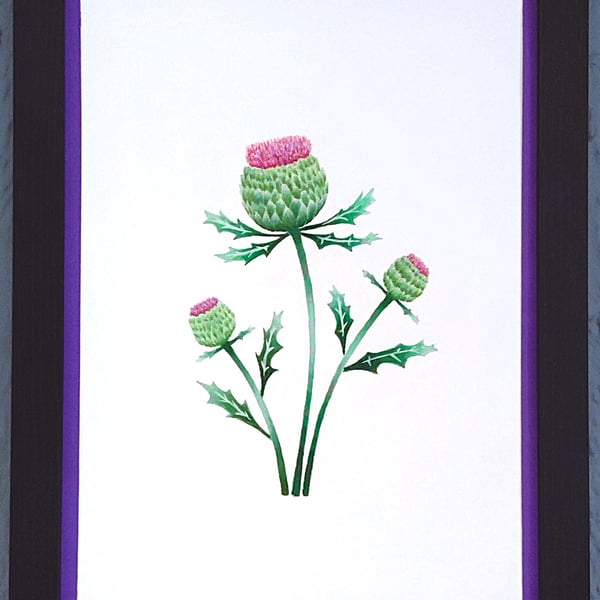 Genuine Made in UK Framed A3 Print Scottish Thistles Stylish Purple Border