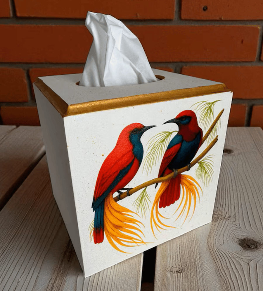 Handmade birds of paradise on  cube tissue box cover
