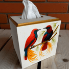 Handmade birds of paradise on  cube tissue box cover