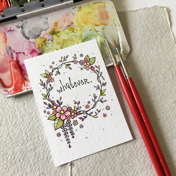 floral wreath whatever - original aceo illustration