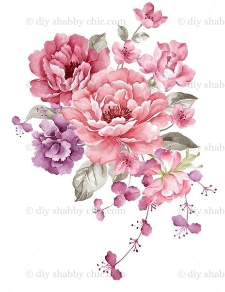 Waterslide Wood Furniture Vintage Image Transfer Shabby Chic Pink Purple Rose
