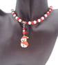 Clay Snowman Pendant on a Red and White Beaded Necklace and Earrings - Image 5