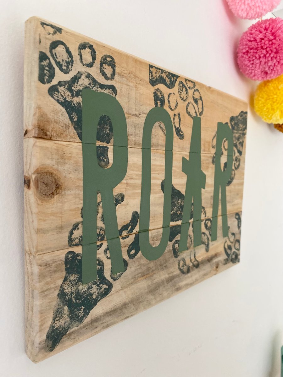 Dinosaur Skeletal Footprint Wooden Sign - ROAR