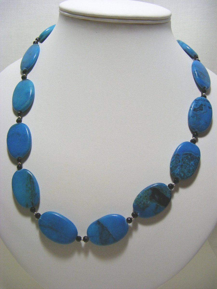 Blue Jasper and Black Onyx Gemstone Necklace