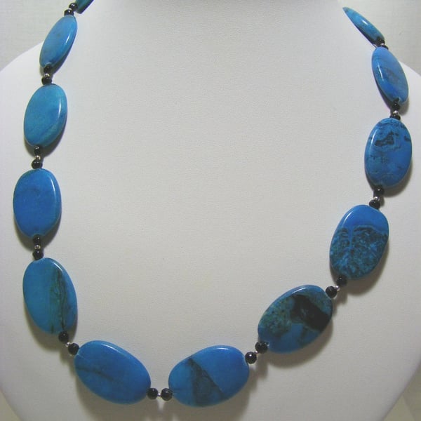 Blue Jasper and Black Onyx Gemstone Necklace