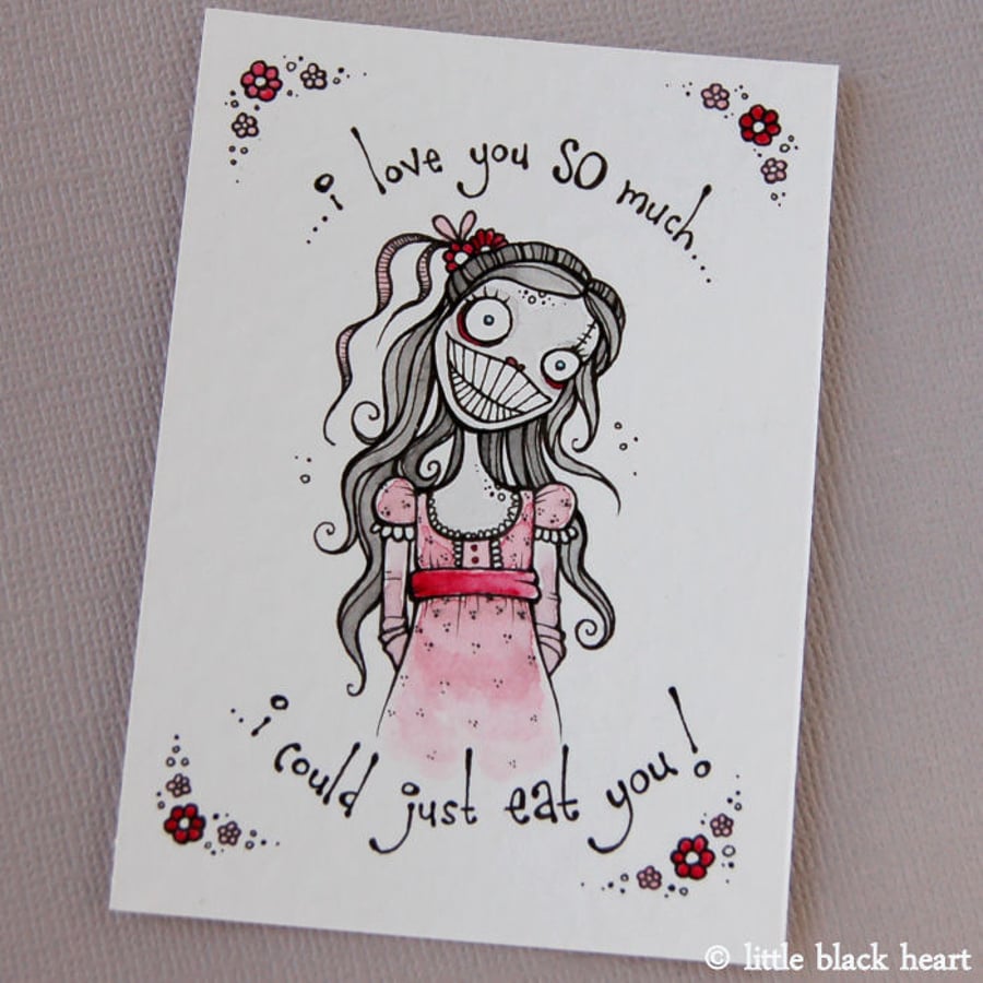 valentines eat you zombie - original aceos