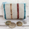 Small purse, coin purse in embroidered striped fabric