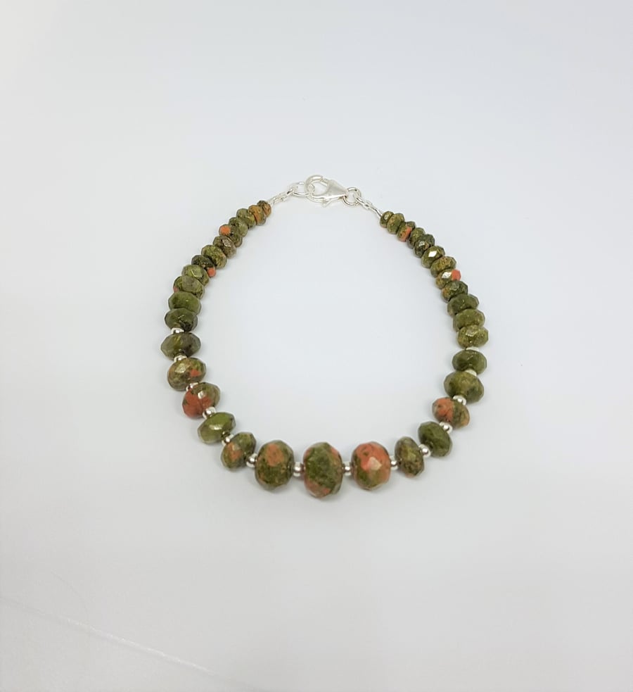 Unakite Gemstone Bracelet, Sterling Silver Jewellery, Gemstone Gift for Her, Gra