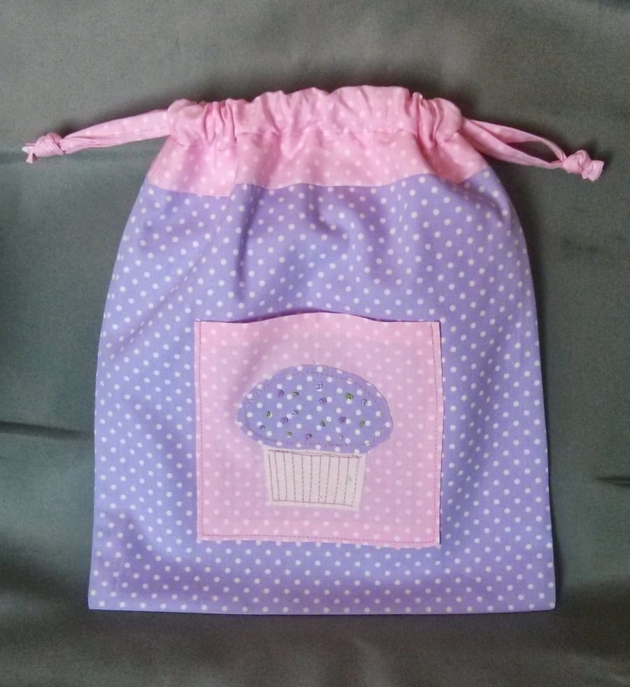 Lilac Cupcake Drawstring Bag