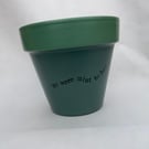 Hand painted kitchen herb plant pot in botanical green with saucer