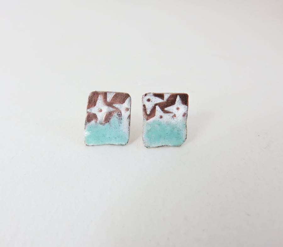 Enamel and Textured Copper Stud Earrings