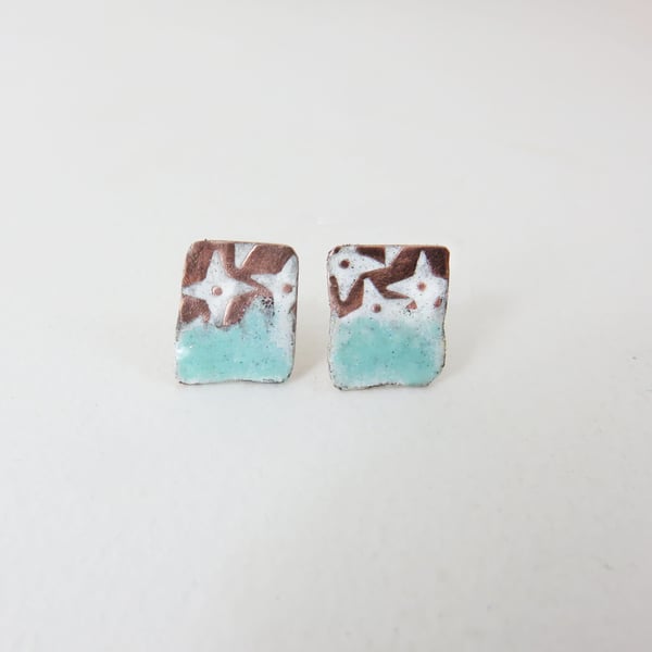 Enamel and Textured Copper Stud Earrings