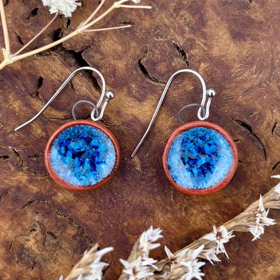 Handmade Ceramic Drop Earrings: Dark Blue Glazed Clay, Hypoallergenic