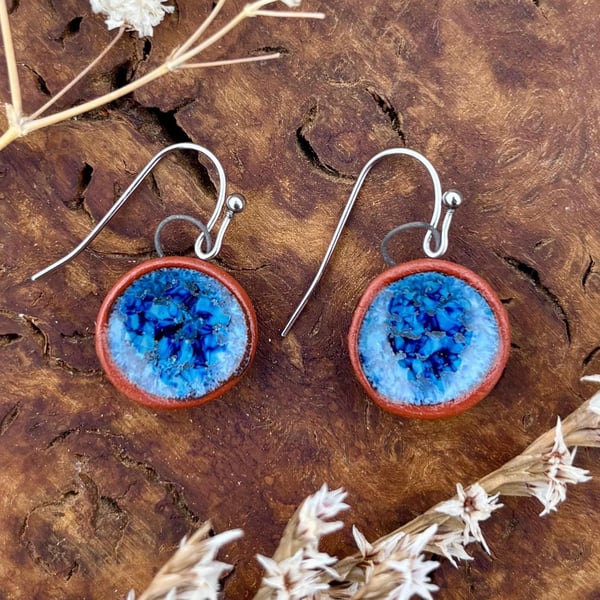 Handmade Ceramic Drop Earrings: Dark Blue Glazed Clay, Hypoallergenic