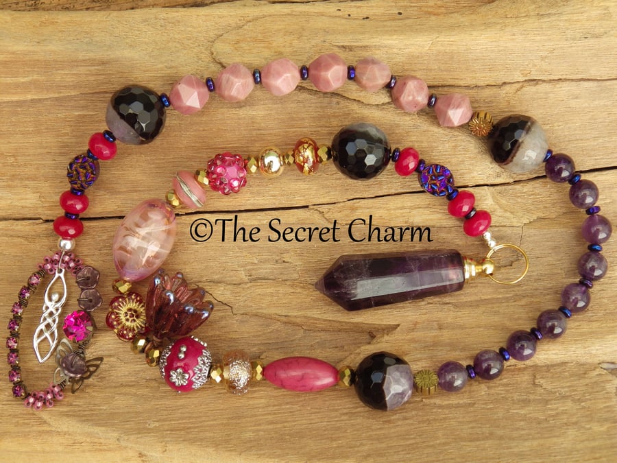 Goddess Lilith Sterling Silver Rosary Prayer Beads, Ruby Meditation Beads OOAK