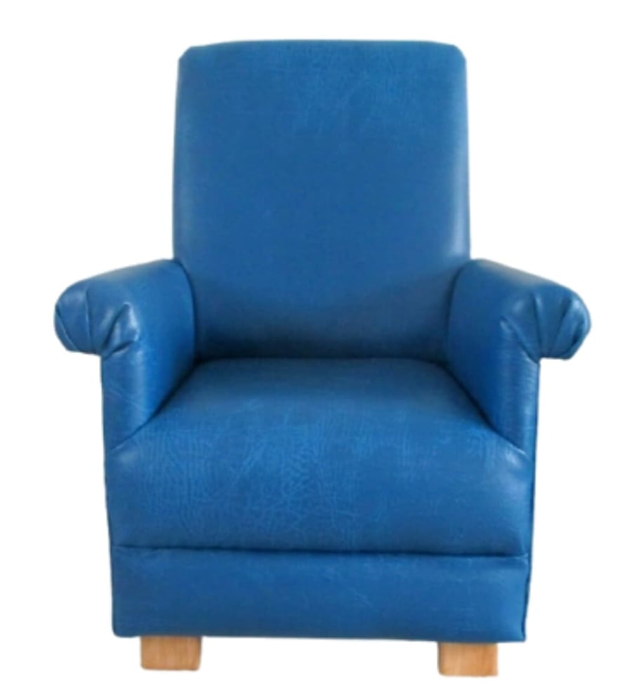 Kids Armchair Blue Faux Leather Fabric Children's Chair Toddler Bedroom Boys 