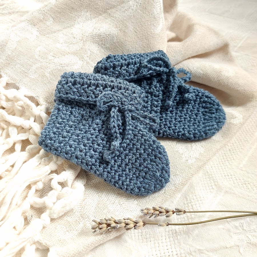 Natural Bamboo Baby Booties, denim blue, 0-3 up to 6 months
