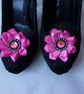 Bright Fuchsia Hot Pink Satin & Crystal Ribbon Ruffle Shoe Clips Wedding - Image 6