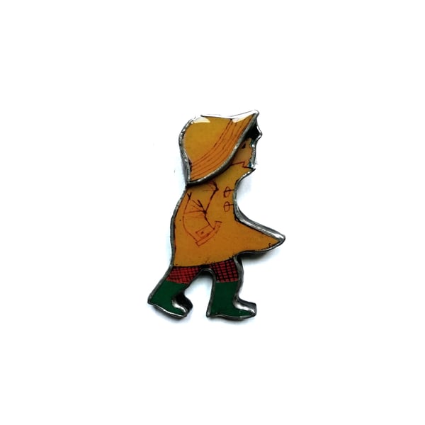 Yellow Stormy vintage style Raincoat Boy Brooch by EllyMental