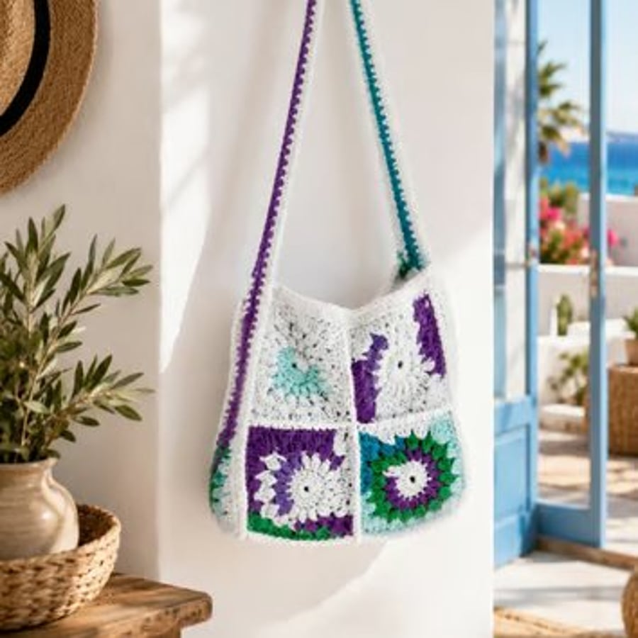 Crochet Beach Bag: Handmade Cotton Granny Square tote