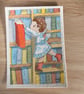 My Favourite Book, miniature watercolour painting, paper, trading card - Image 1