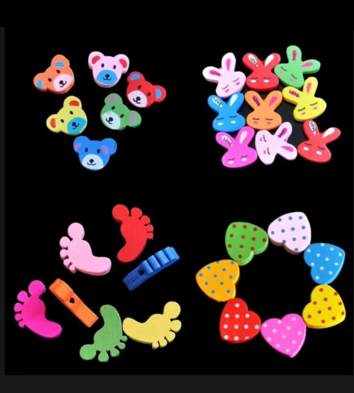 Multicoloured Wood Beads, 50 Shaped beads for Kid's DIY Jewellery Making