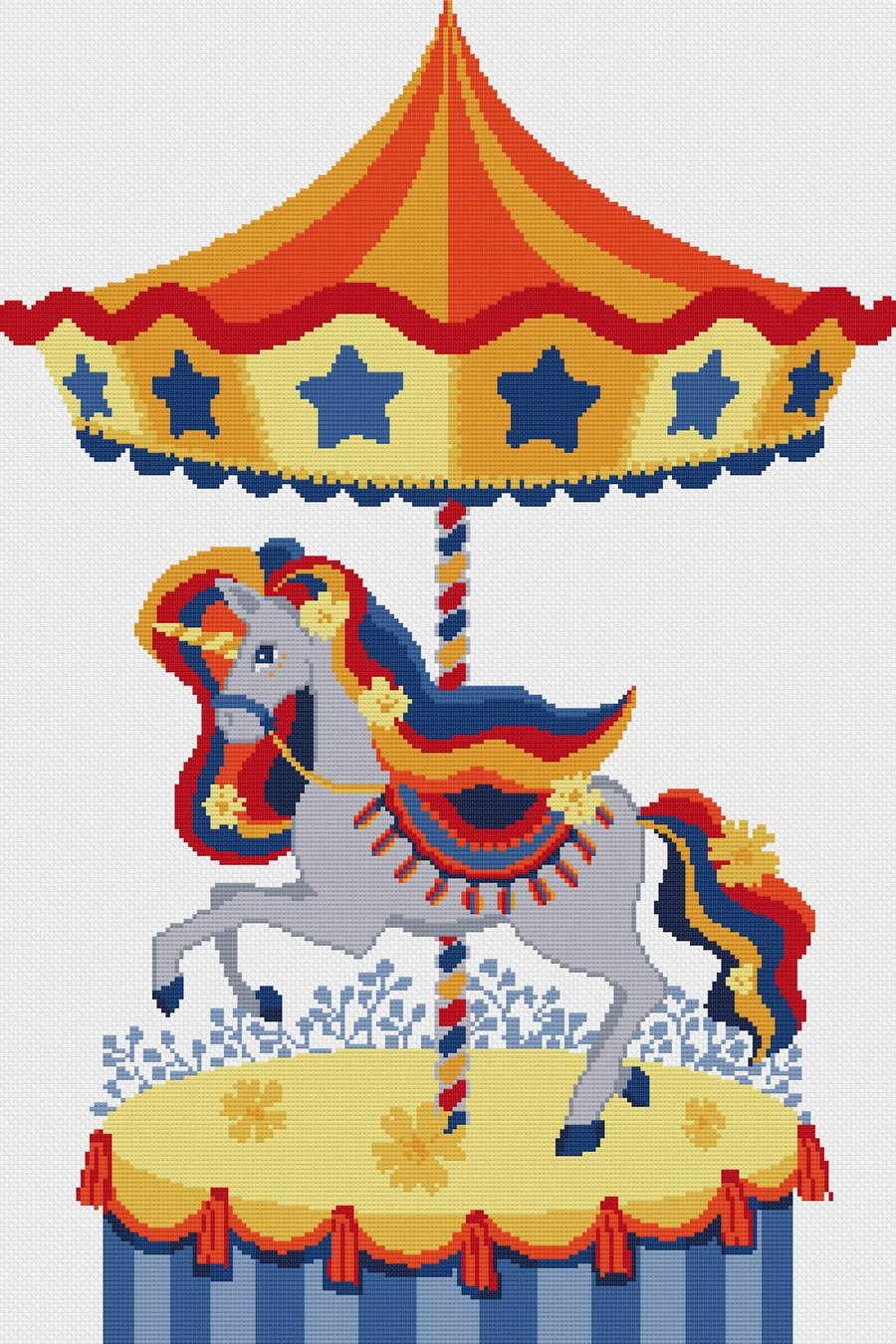 136 - Colourful Unicorn Carousel Horse - Cross Stitch Pattern