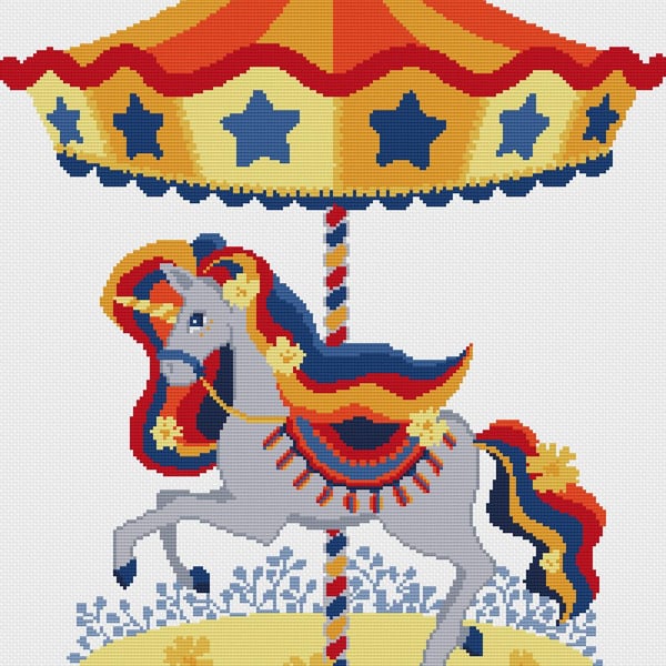 136 - Colourful Unicorn Carousel Horse - Cross Stitch Pattern