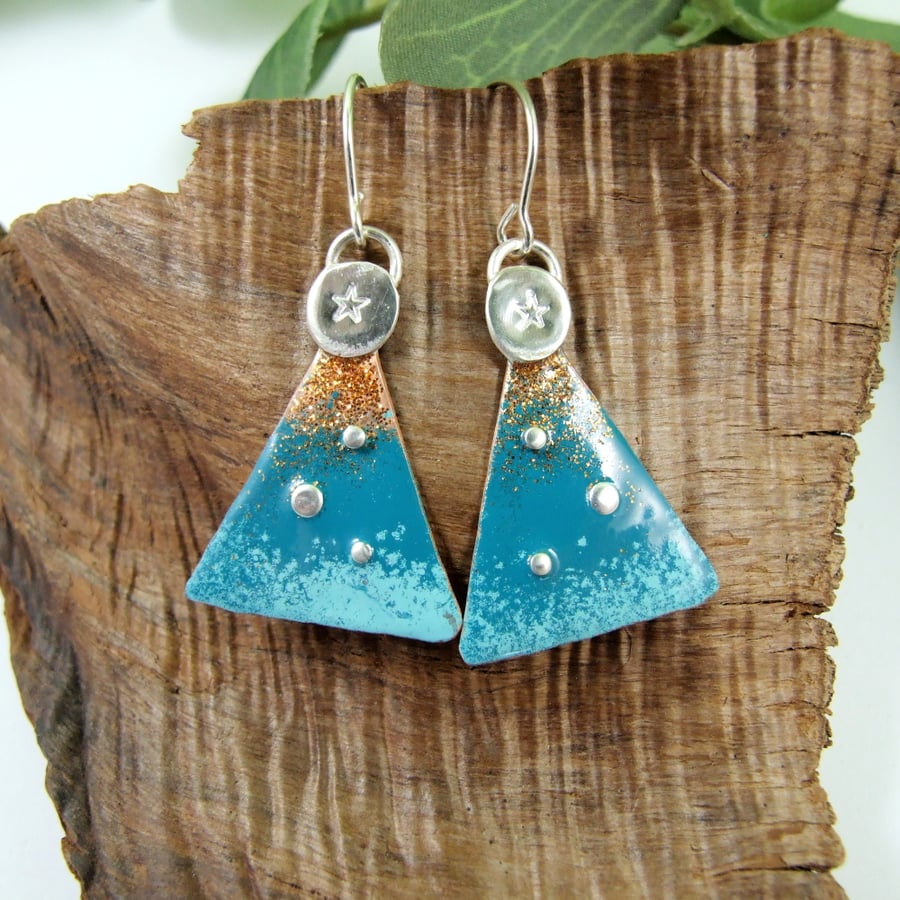 Christmas Earrings, Sterling Silver and Copper with Enamel