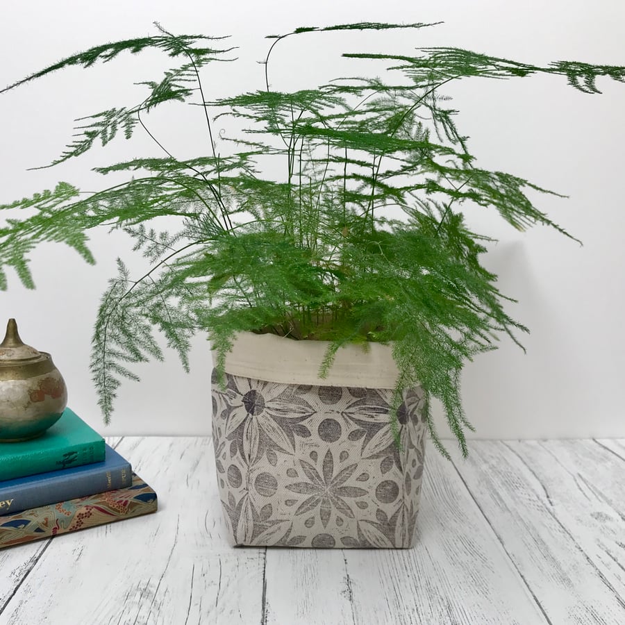 Hand Printed Linen Storage Basket, Textile Basket, Plant Pot - Lavender
