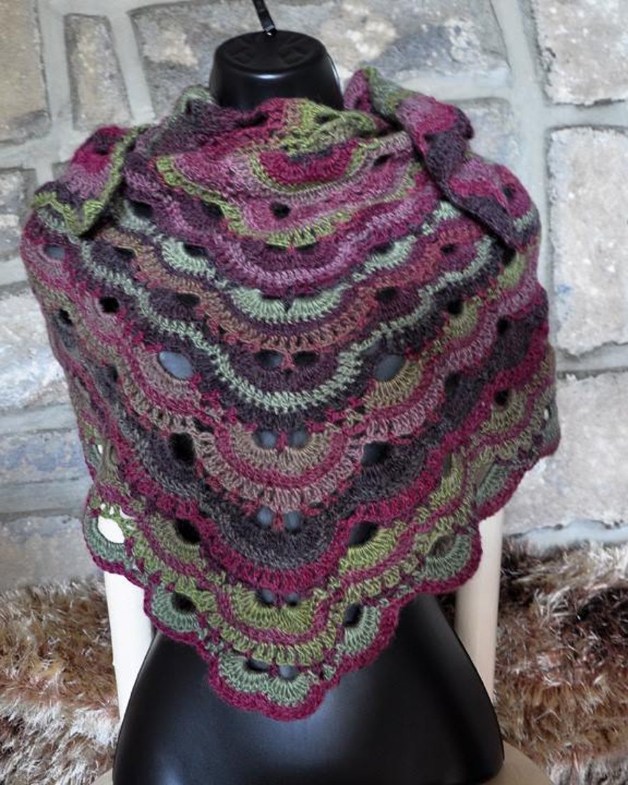 Lacy Ladies Crochet Shawl or Scarf in Varigated Yarn