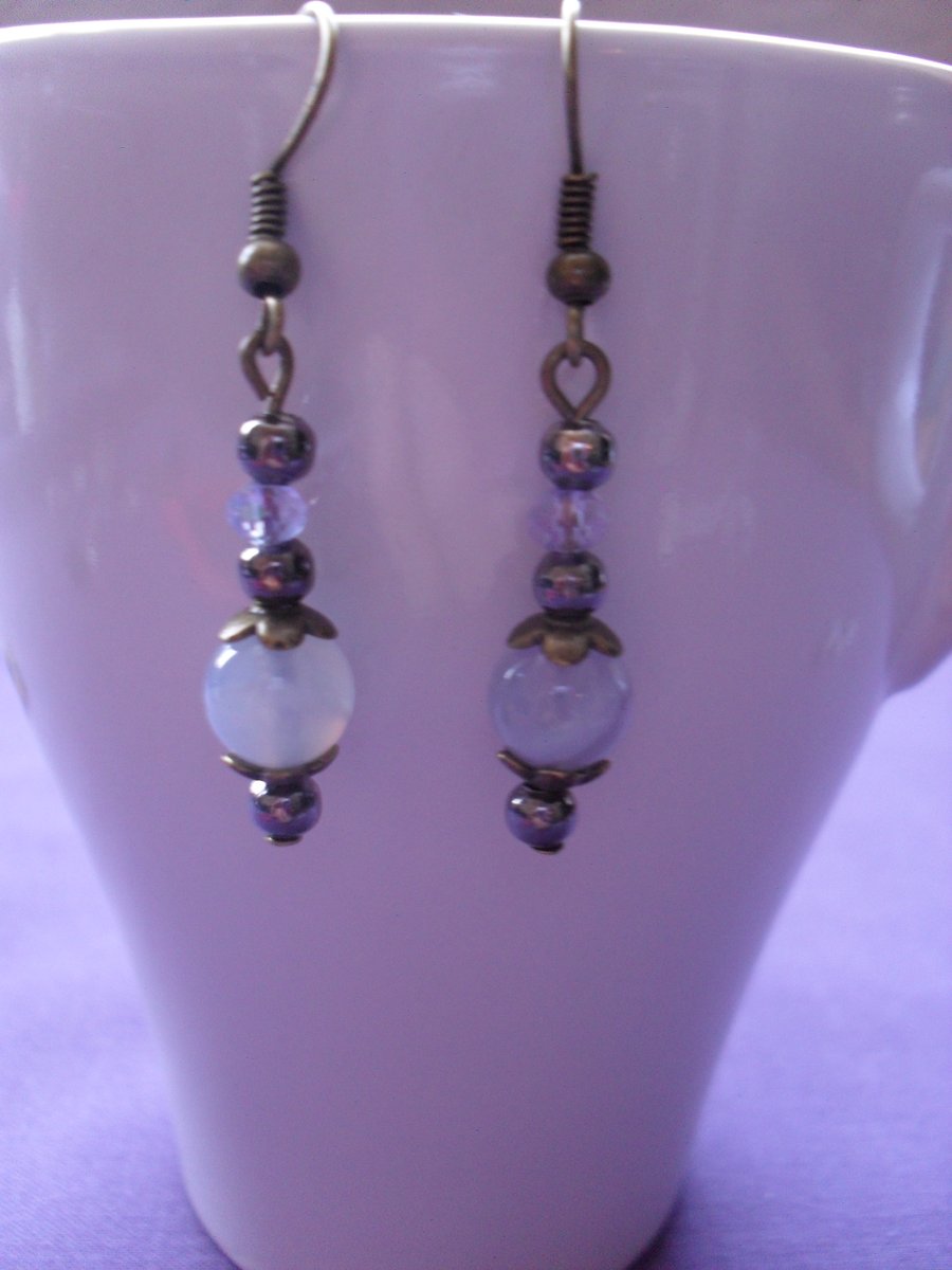 Chalcedony and Crystal Earrings