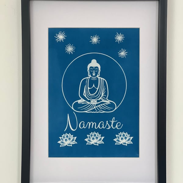 Yoga space wall art, Lotus flower and Buddha Cyanotype art