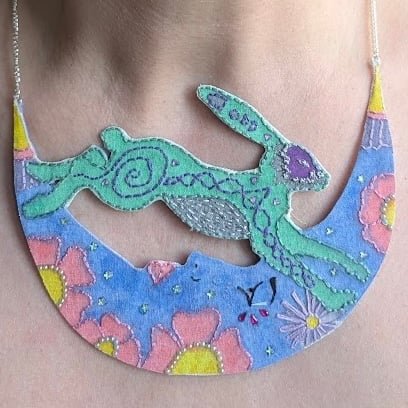 The Moon Hare – Handmade Textile Statement Necklace